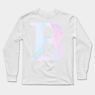 The Letter B Pink and Blue Marble Design Long Sleeve T-Shirt